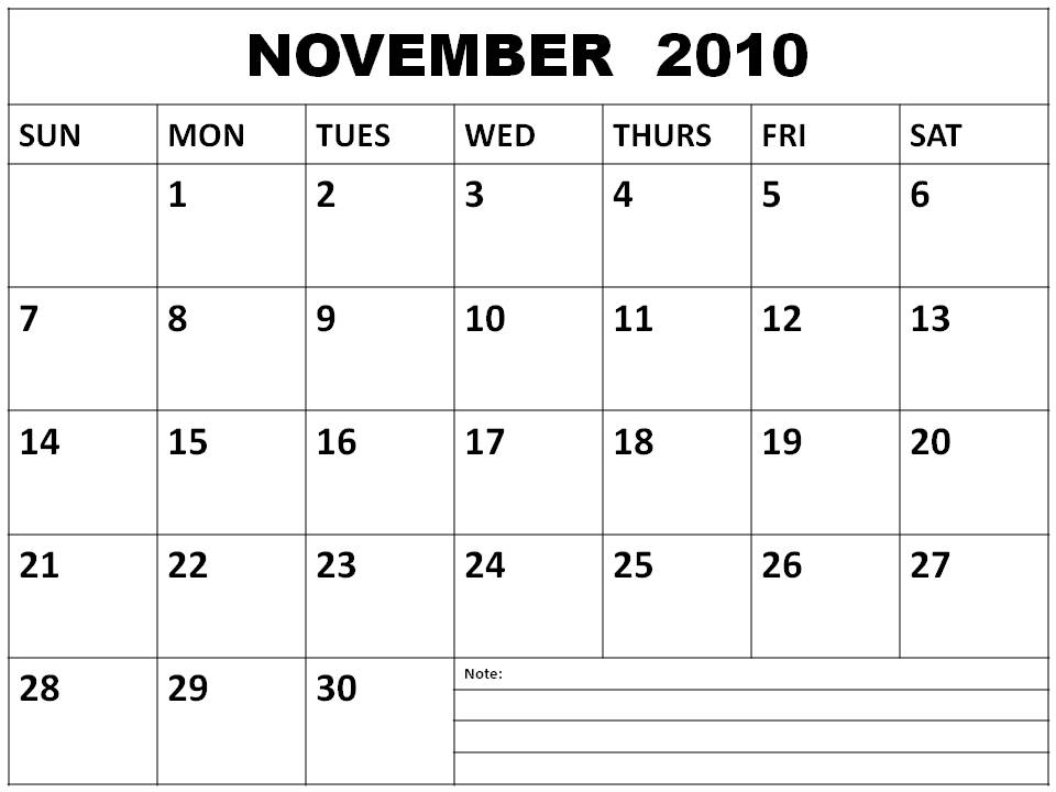 To download and print this Blank November 2010 Monthly Calendar: