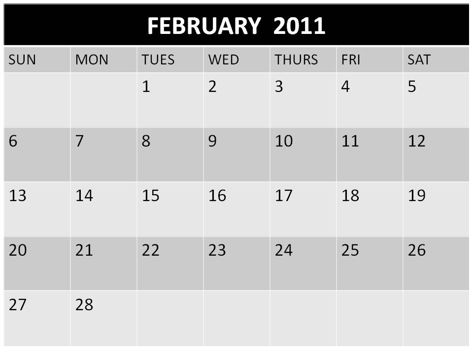 Blank February 2011 Calendar Printable Template