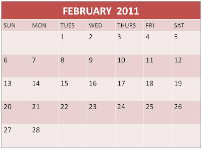 Blank February 2011 Calendar Printable Template