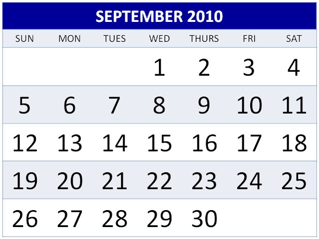 september 2012 calendar. Free Big Calendar 2010