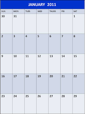 January 2011 Calendar Blank Printable Template