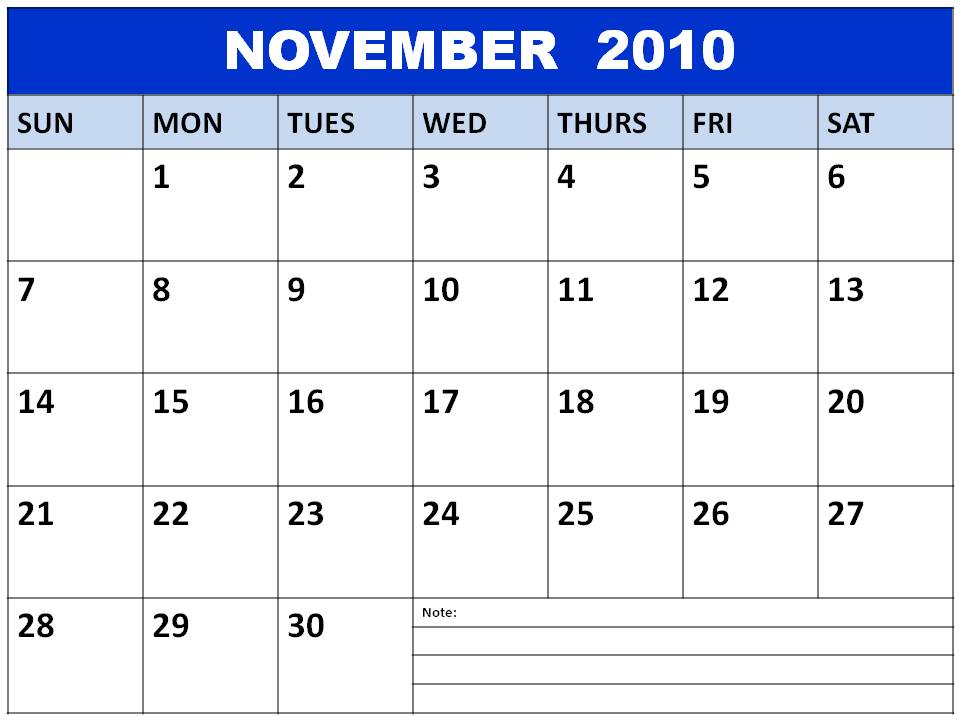 november 2010 calendar. 2010 calendar planner template
