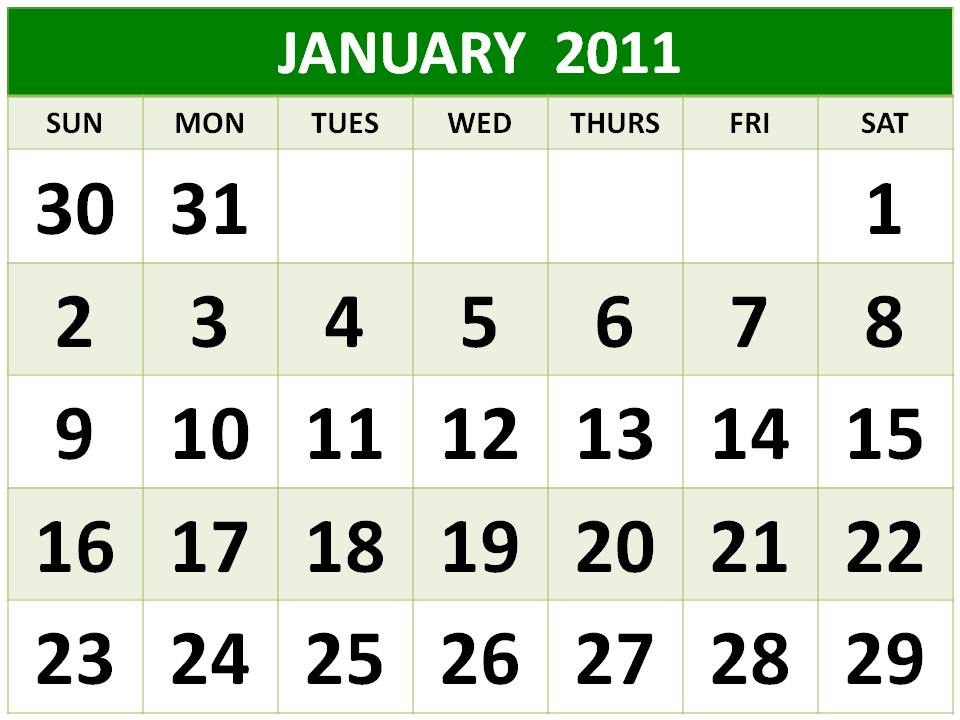2011 calendar green. Other Free Printable Calendar 2011 Green Color / colour Designs with BIG