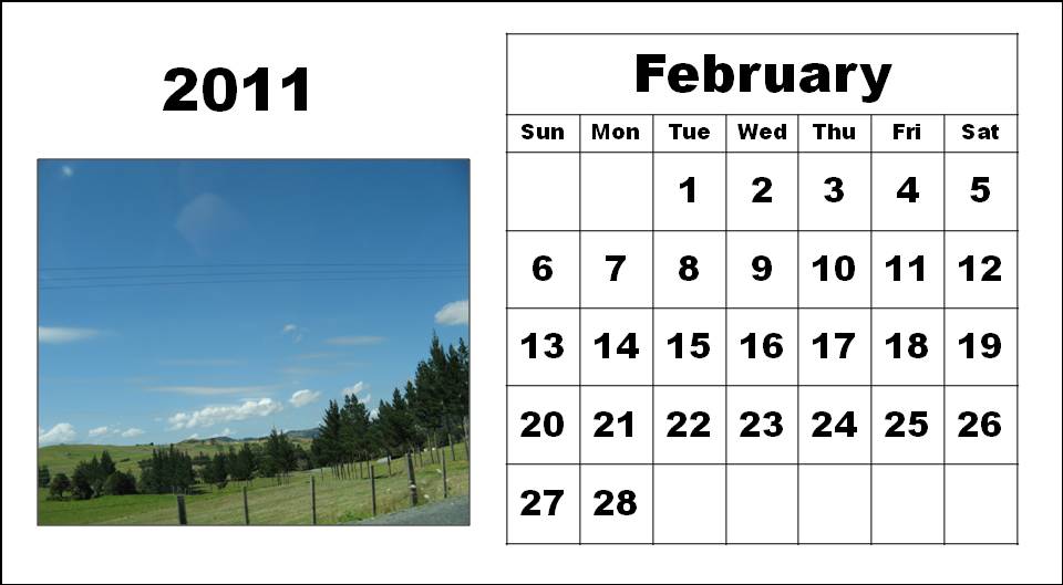 To download and print these Free Big Monthly Calendar 2011 February with big 