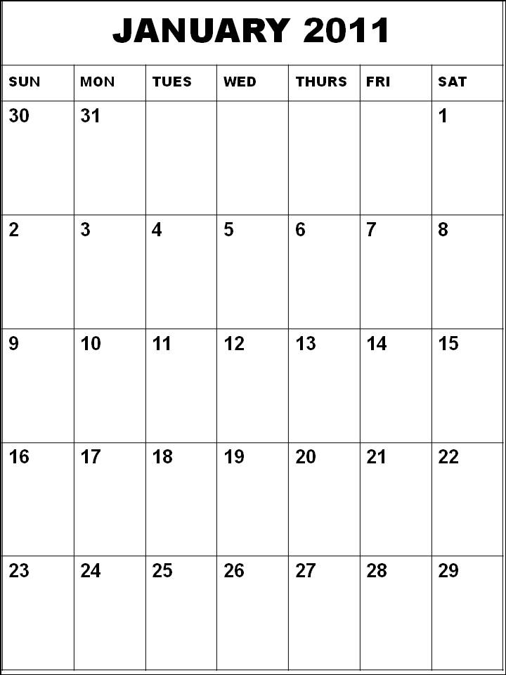Blank Calendar 2011 January or Blank Planner 2011 January Blank Calendar 2011 January or Blank Planner 2011 January