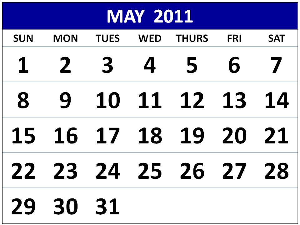To download and print this Free Monthly Calendar 2011 May: