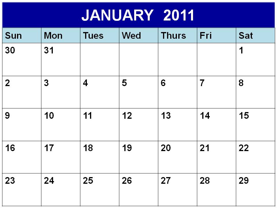 blank calendar template 2011. Calendar 2011 January