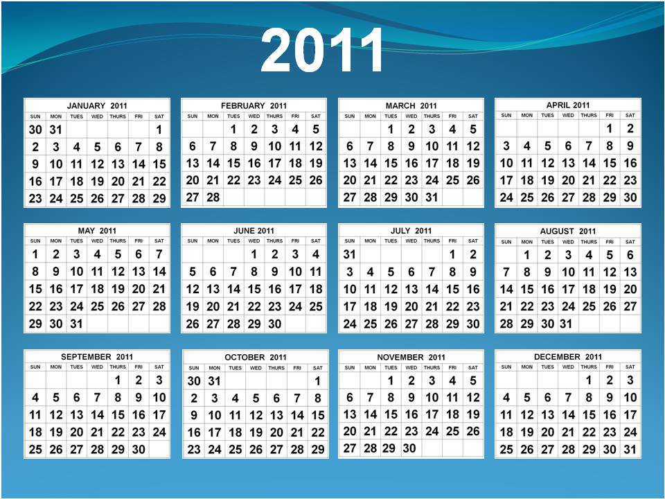 2011 Calendar 1 Page. 2011 Calendar on one Page
