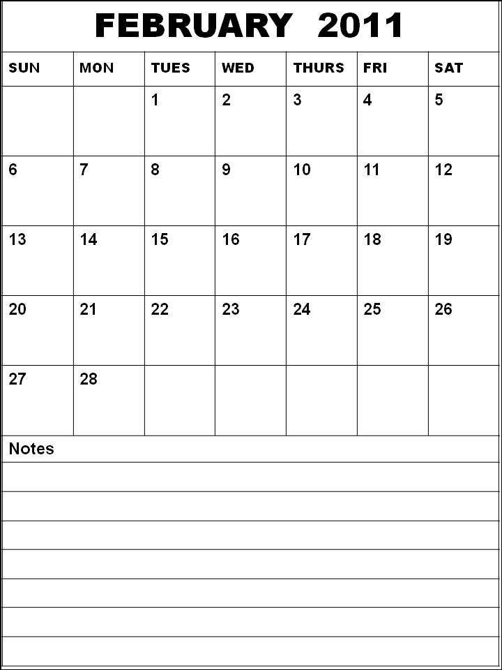 Blank Calendar 2011 February or Blank Planner 2011 February with notes Blank Calendar 2011 February or Blank Planner 2011 February with notes