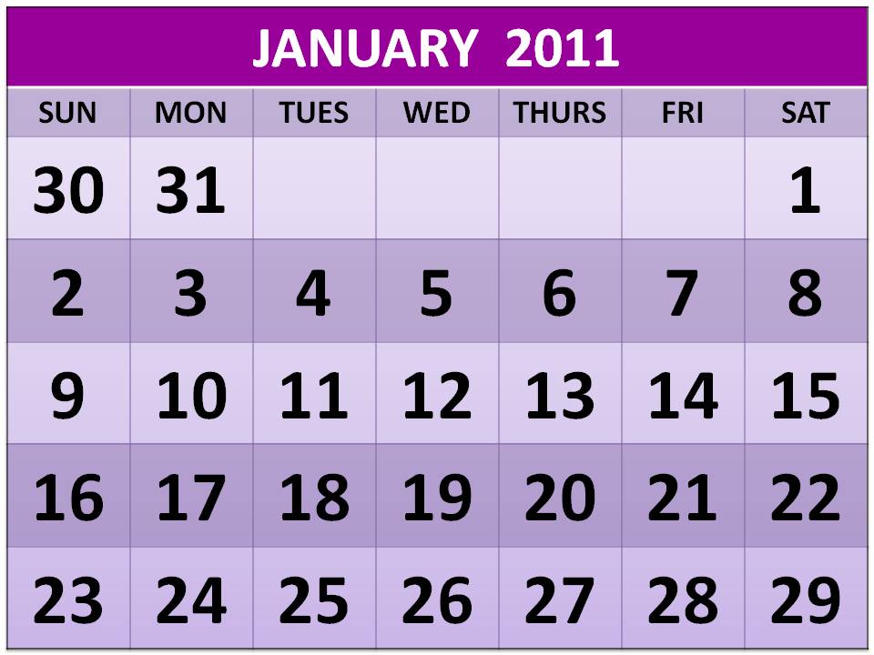 Printable basic 2011 calendar