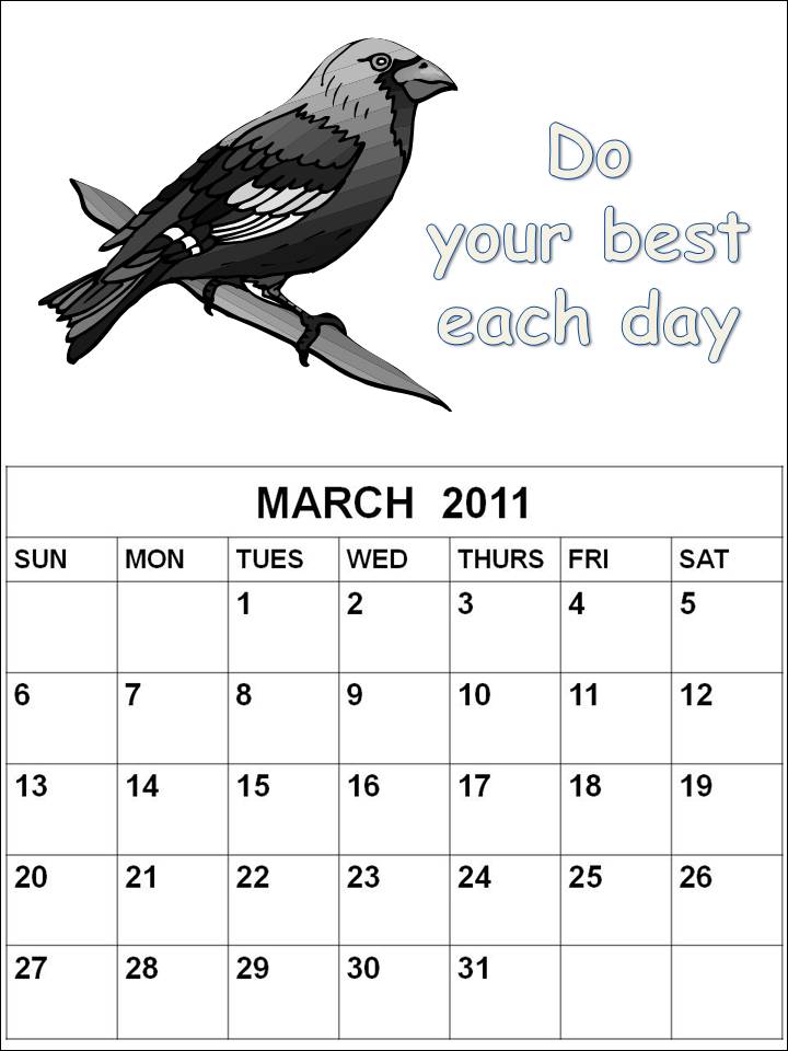 weekly calendar march 2011. notes Blank