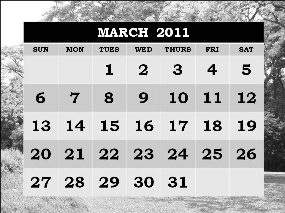 monthly calendar march 2011. printable monthly calendar