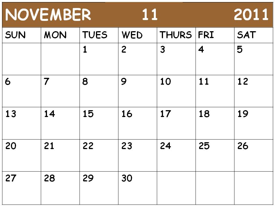 november calendar 2011. Blank Calendar November 2011
