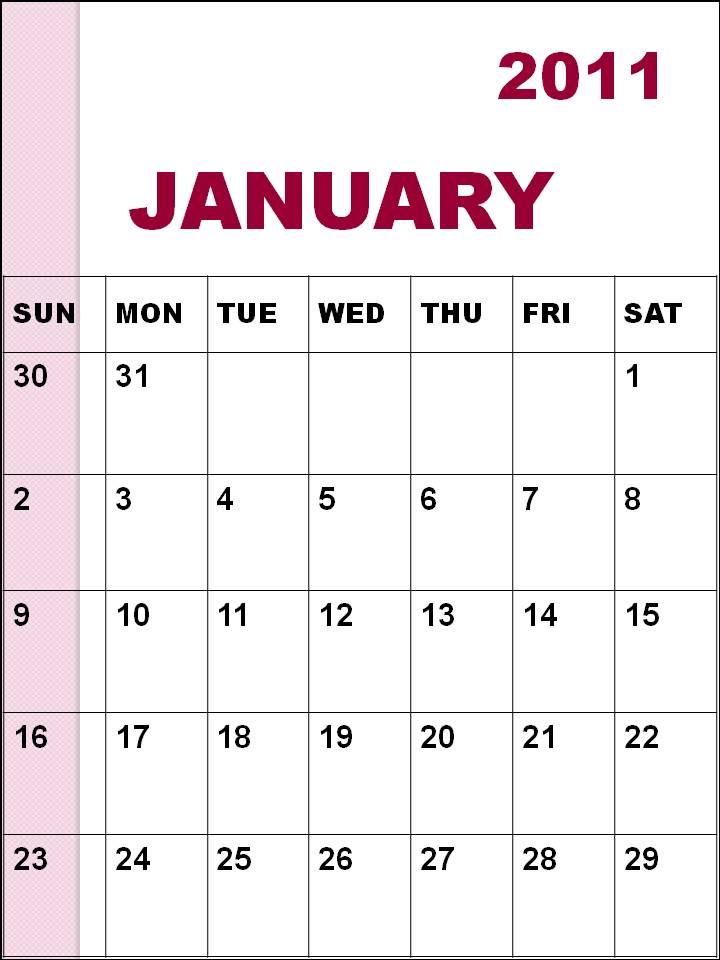 blank january 2011 calendar. Blank Calendar January 2011 or