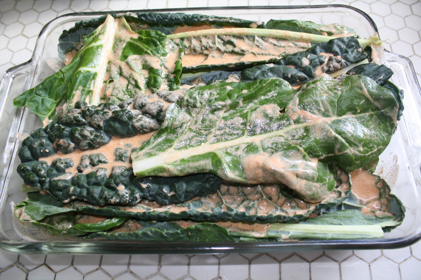 Turquoise Tile Kitchen Grilled Kale marinated in Spicy Coconut Milk