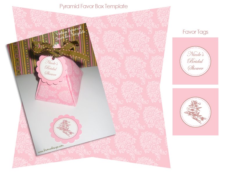 Pyramid favor box template & tags for favor