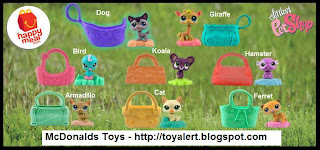 McDonalds The Littlest Pet Shop Happy Meal Toy Promotion 2010 - Set of 8 toys - Dog, Cat, Giraffe, Koala, Bird, Ferret, Hamster, Armadillo