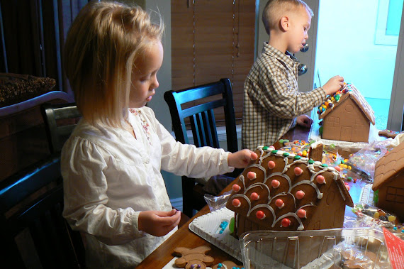 Cambree and Ayden Making Gingerbread Houses