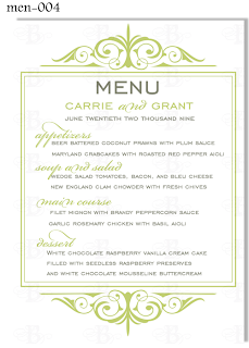 flourish dinner menu reception card design