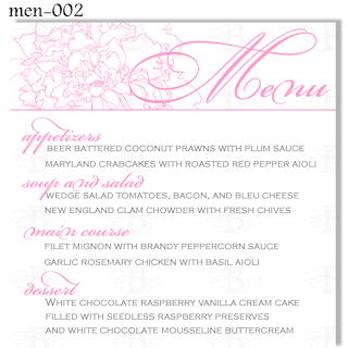 peony reception dinner menu design printable