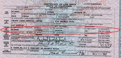 Zoom Certificat de naissance de Michael Joseph Jackson FR