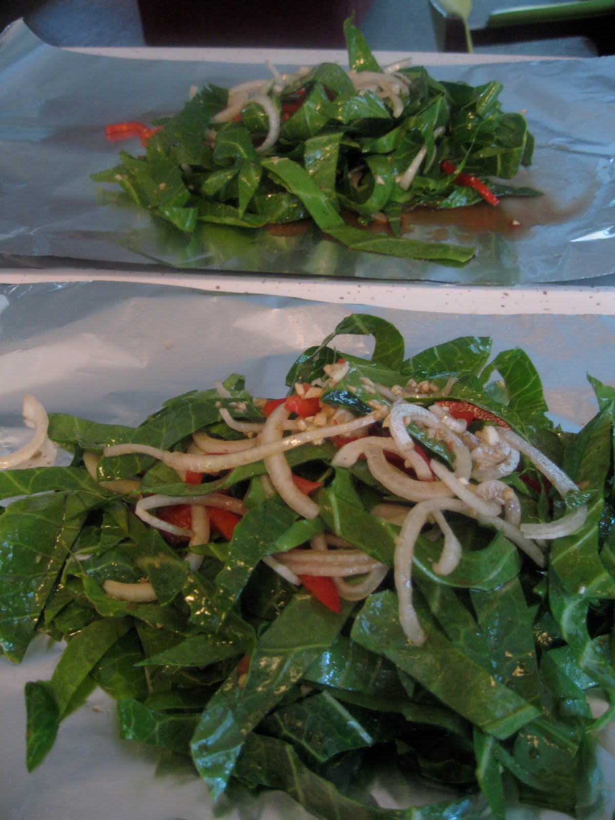 The Veggie Mistress Sunday dinner grilled collard greens.