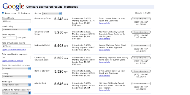 Google Adwords Comparison Ad: Comparing Mortgage Results