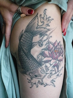 Women Thigh Japanese Koi Fish Tattoo