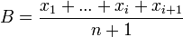 B=\frac{x_1+...+x_n+x_{n+1}}{n+1}