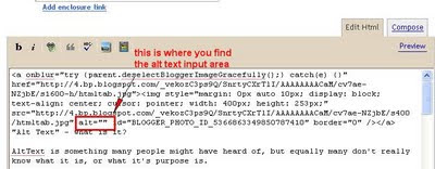 image showing the location of alt text area in the image display code - this is where you type your alt text