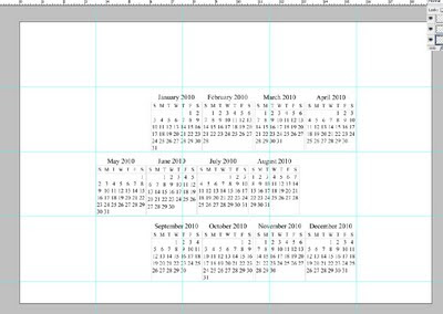sample image of the calendar showing staggered month lines as viewed in photoshop with the guides showing
