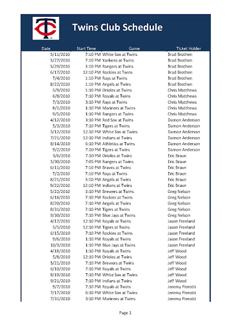 Twins Schedule by Member,