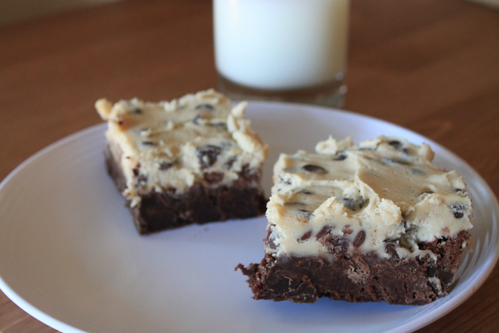 chocolate chip cookie dough topped brownies greens & chocolate