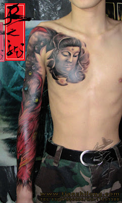 Buddha and lotus arm tattoo design