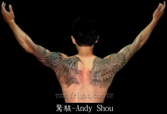 Free Tattoo Designs: Several angel tattoo designs including Angel and demon  2 in 1 free tattoo designs