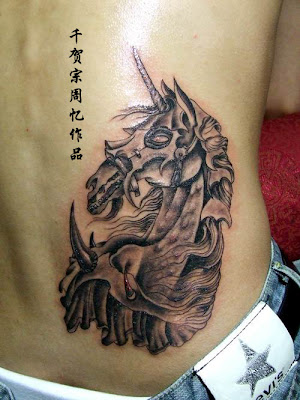 Skeleton horse tattoo on the hip