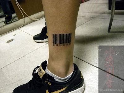 Barcode tattoo near the ankle