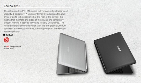 Ultra Slim Asus Eee PC 1218 Netbook with NVIDIA Ion graphics