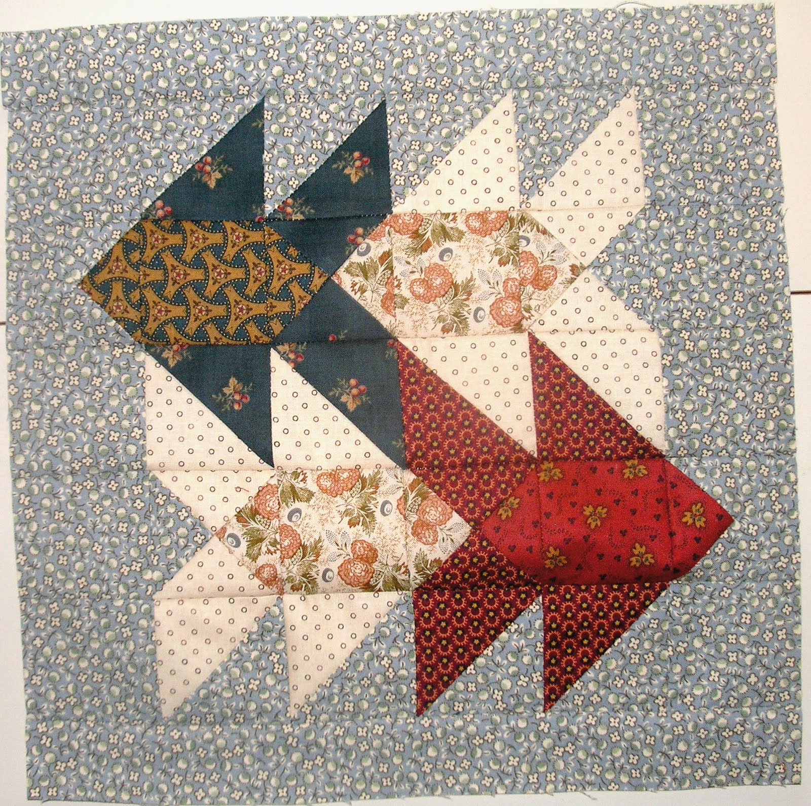 Pins and Tangled Needles Fish Tales Quilt Block.