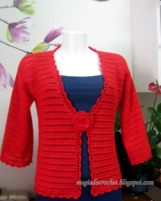 كروشيه 2010 Casaco+vermelho+crochet