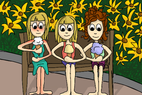 three cute cartoon girls
