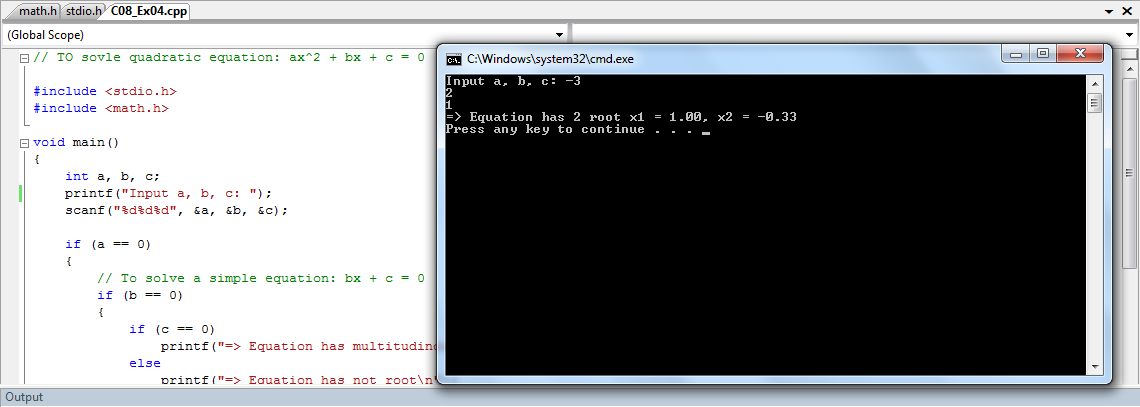 C program to find quadratic equation C program to find quadratic equation