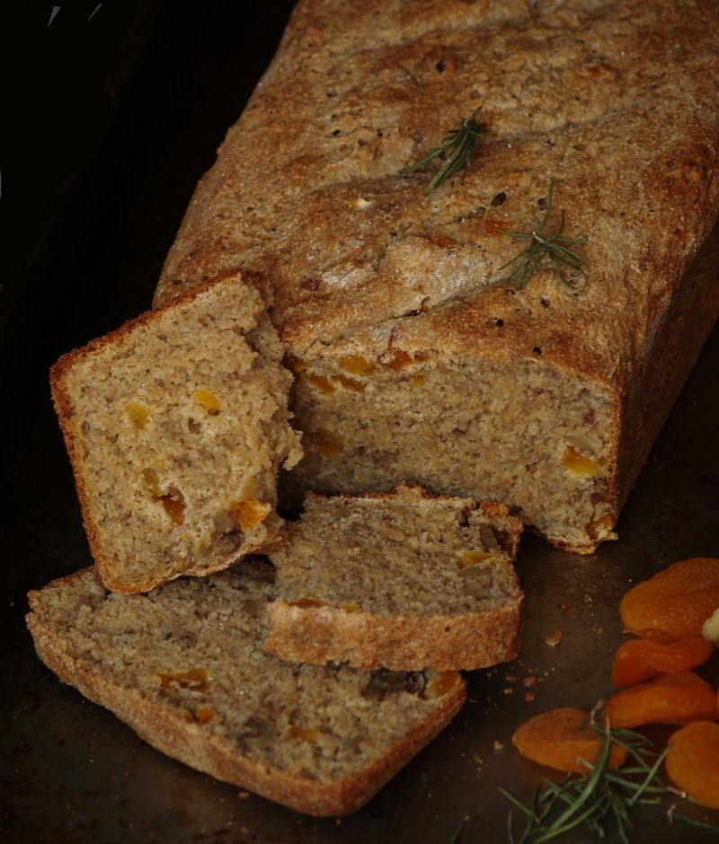 Aubergine, Sweet & Green Walnut Bread with Dry Apricots and Rosemary