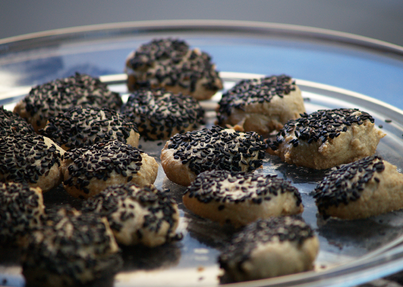 Aubergine, Sweet & Green Tahini cookies with black sesame seeds