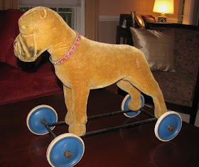 steiff dog on wheels