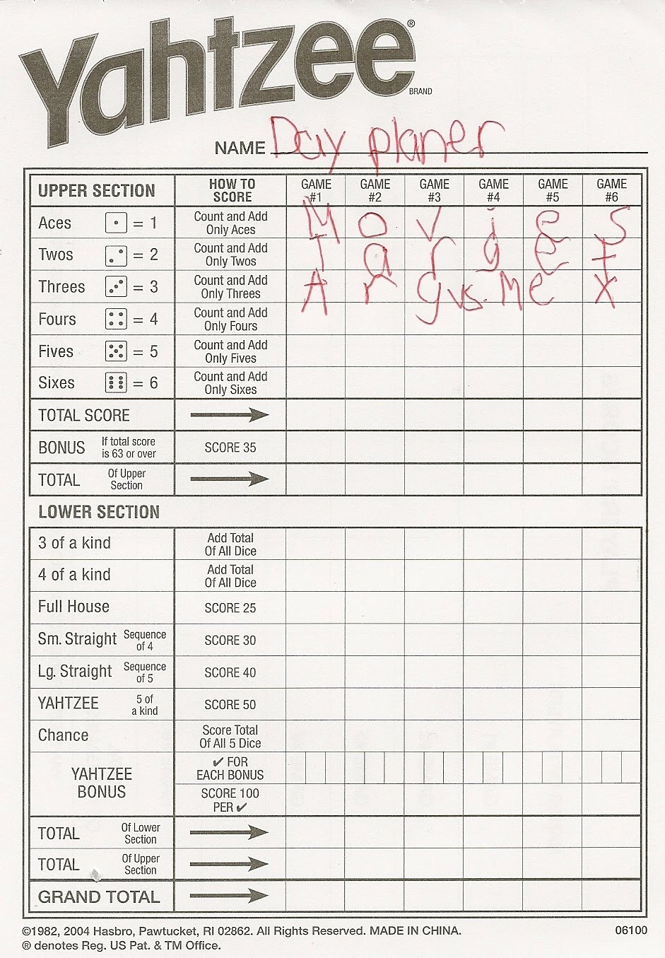 Yahtzee Score Pads
