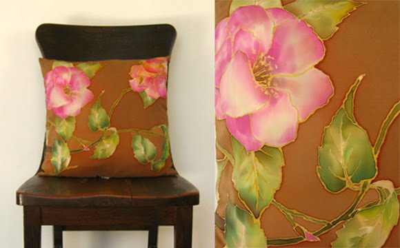 Hand-painted 100% silk Cushion