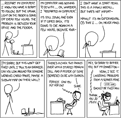 I recently had someone ask me to go get a computer and turn it on so I could restart it. He refused to move further in the script until I said I had done that. a_quick_and_dirty_remix