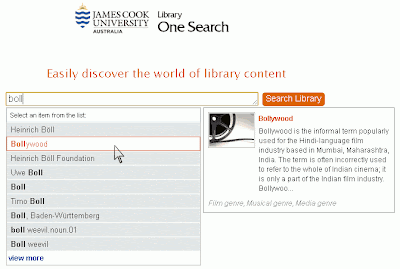AutoComplete in action, use mouse to hover over a term to see more information