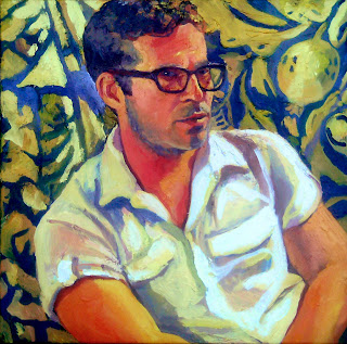 head and shoulders portrait of John in oil paint on canvas